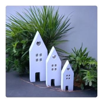 Lichthäuser Deko Häuser Weiße Häuser im Skandi-Stil aus Raysin - Modelle B - Artikel-Nr. 1100063