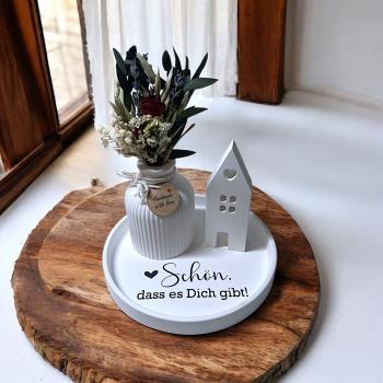 Tischdeko Geschenkset Dekoteller mit Schriftzug Schön, dass es dich gibt Tablett geriffelte Vase oder Stabkerzenhalter Lichthaus - Artikel-Nr.: 1100058