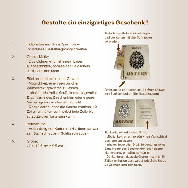 Geld Geschenkkarte zu Ostern: Stilvolle Geldgeschenke - Holzkarte - personalisiert – Die perfekte Geschenkidee für deine Liebsten!
